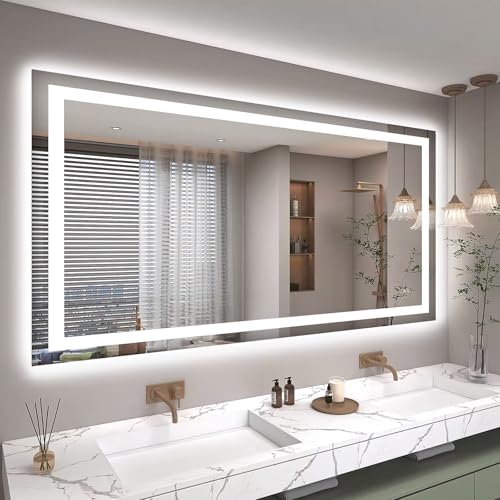 Hivone 60"X36" LED Bathroom Mirror with Lights, Anti-Fog, Dimmable, Backlit + Front Lit, Smart Bathroom Vanity Mirror, Memory Function, Shatterproof, Tempered Glass (Horizontal/Vertical) - size: 60"L x 36"W