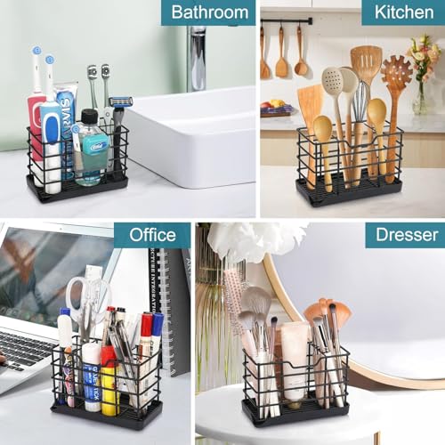 Toothbrush Holders for Bathroom,Black,Stainless Steel,Detachable,Tray,5 Slot - size: Large