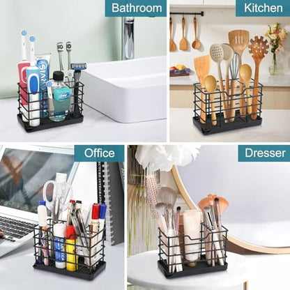 Toothbrush Holders for Bathroom,Black,Stainless Steel,Detachable,Tray,5 Slot - size: Large