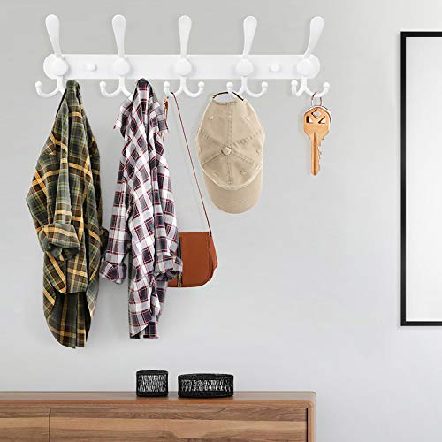 Wall Mounted Coat Rack, 2 Packs 15 Hooks Stainless Steel Coat Hook Rail for Coat Hat Towel Purse Robes Entryway Bathroom Closet Room - color: White