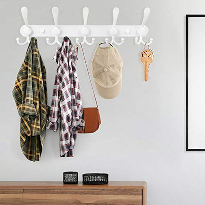 Wall Mounted Coat Rack, 2 Packs 15 Hooks Stainless Steel Coat Hook Rail for Coat Hat Towel Purse Robes Entryway Bathroom Closet Room - color: White