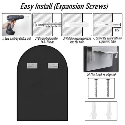 SCWF-GZ 36x24 Arch Mirror Rectangle Full Length Wall Mounted Hanging or Against Wall Metal Aluminium Alloy Frame Dressing Make-up Mirrors for Entryway Bedroom Bathroom Living Room 36 24 inch Black | HD Crystal Clear No distortion Tempered Glass,Make-Up Va