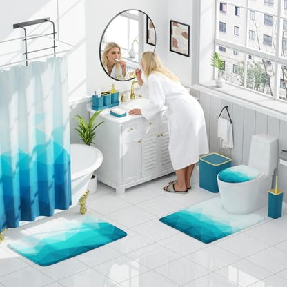 XLHOMO Bathroom Accessory Set - 26PC Bathroom Shower Curtain and Rug Set, Bathroom Accessories Set, Teal Bathroom Set with Trash Can, Toilet Brush, Qtip Holder & Soap Dispenser - style: Teal
