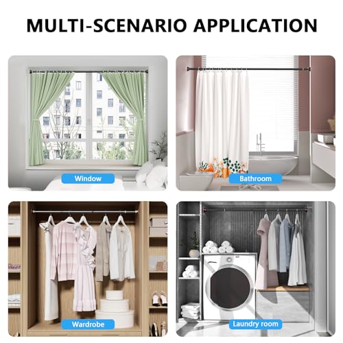 Shower Curtain Rod 27-79 Inches, Adjustable Tension Shower Rod No Drilling, No Slip, Spring Tension Curtain Rod for Bathroom Kitchen Closet Windows - Black - color: Black