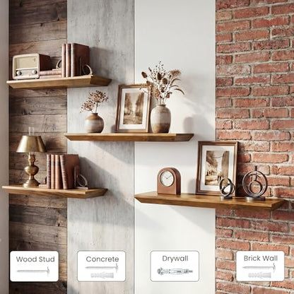Acovy 30in Solid Spruce Wood Floating Shelves with Beveled Bottom Edges, Wooden Floating Shelf with Heavy-Duty Bracket for Living Room Bathroom Bedroom Kitchen, Rustic Light Brown, Set of 2 - color: Rustic Light Brown, size: 30"-2 Packs