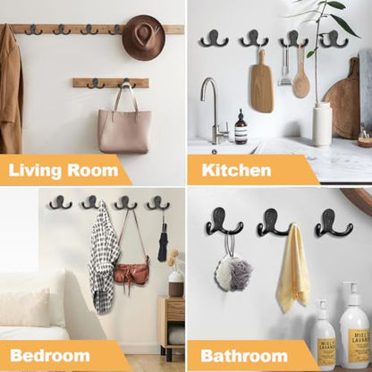 15 Pack Coat Hooks Wall Hooks for Hanging, Heavy Duty Double Prong Metal Hook Wall Mounted for Living Room, Bathroom, Kitchen, Bedroom for Coat, Bag, Scarf, Towel, Hat, Key, Cup (Black) - color: Black-15pack