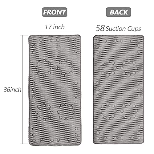 Shower and Bath Mat,Non-Slip Machine Washable and Extra Large Bathtub Mats with Drain Holes and Suction Cups Soft Foam Tub Mats-36” X 17”,Grey - color: Grey