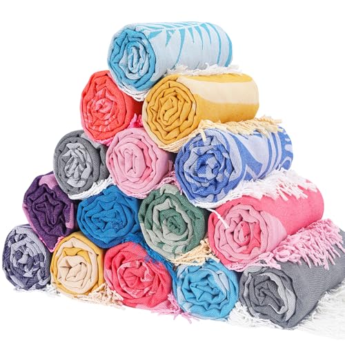 Genovega 6 Packs Oversized Turkish Beach Towels Set 74"x38" Extra Large Sand Free Quick Dry Swim Bath Pool Towel Travel Blanket Adult Essentials Accessories Vacation Multi Shark Turtle Stuff - color: Multi Pattern Four