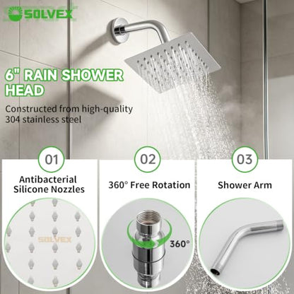 SOLVEX Shower Faucet Set with Valve Rain Shower System Head Stainless Steel Wall Mount Single Handle Shower Trim Kit 6 Inch High Pressure Shower Head Chrome SP-90103 - color: Chrome