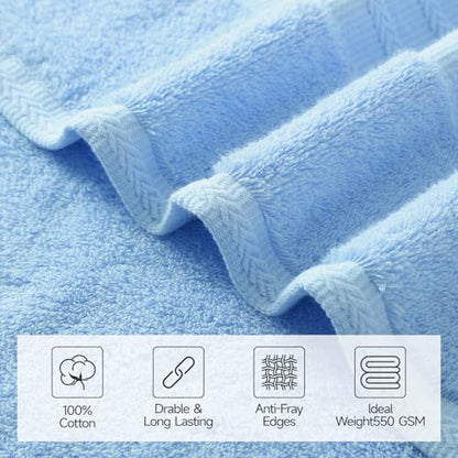 REDKISS 8 Piece Blue Towels Set - 100% Cotton Towels Set with 2 Large Bath Towels, 2 Hand, 4 Washcloths, 600 GSM Highly Absorbent Bath Towel Sets, Blue Quick Dry Shower Towel for Family Dorm Gym - color: Blue