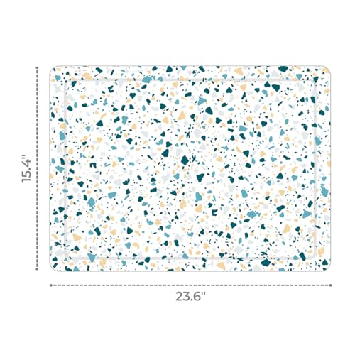 Bath Mat Stone - Diatomaceous Earth Drying Mat - Water Absorbing Bath Mat - Shower Mat Stone (Terrazzo Blue) - color: Terrazzo Blue