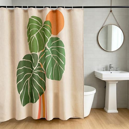Monstera deliciosa Linen Shower Curtain Set with Liner,72" Wx72 L | Double Layer Shower Curtain Waterproof Fabric with Zippered Removable PEVA Liner,Boho Shower Curtain for Bathroom,Free Hooks - color: Pink Monstera