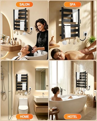 Wall Mounted Heated Towel Rack, 6-Bar Towel Warmer for Bathroom | PTC Fast Heating Up to 170°F in 6 Minutes, Adjustable Temperature 110–170°F, 2–12H Timer, Space Aluminum, Matte Black - color: Black, size: PTC 6-Bars