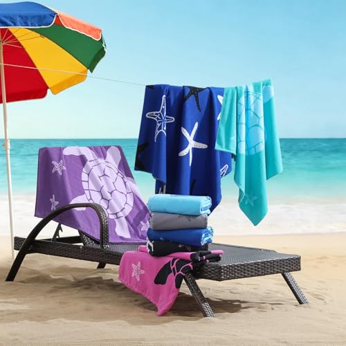 Oversized Beach Towels 4 Pack,40”x70” Microfiber Thin Large Beach Towel Set for Adults Travel Camping Swimming,Turtle Starfish Them Sand Free Quick Dry Lightweight XL Pool Towels -Blue & Green Pine - color: Blue, Green Pine