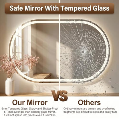 28"x48" LED Bathroom Mirror with Lights, Anti-Fog, Dimmable Backlit, Memory Function, Tempered Glass, Shatter-Proof, Lighted Vanity Mirror for Wall, Oval - size: 28"L x 48"W, style: Oval Style