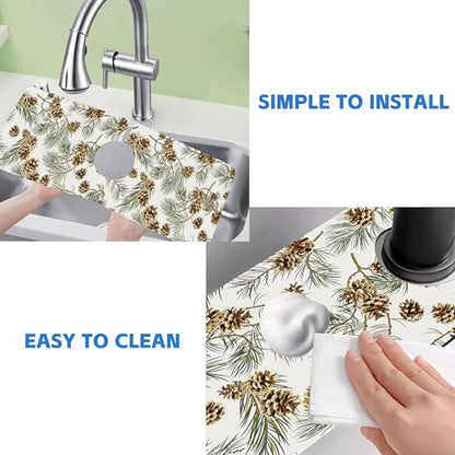Abstract Pine Cones Sink Faucet Absorbing Mat Splash Guard Behind Faucet Sink Mat Absorbent Fast Drying Faucet Draining Mat for Bathroom Kitchen 5.5"×15" - size: 5.5"x15"