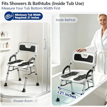 U-Shape Shower Chair for Inside Shower with Arms and Back | Folding Shower Chair with Adjustable Height, Tool-Free, Shower Chair for Elderly and Disabled, Pregnant, Handicap, FSA/HSA