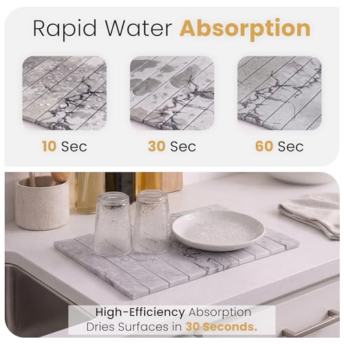 Large Stone Dish Drying Mat for Kitchen Counter 24"(L)×16"(W) – in Super Absorbent Diatomaceous Earth Drying Stone, Quick-Dry & Collapsible for Dishes, Bottles & Cups (Grey) - color: Gray