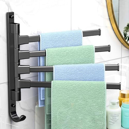 Towel Rack,180° Swivel Towel Rack,Advanced Materials Multi-Arm Towel Bar,Space Saving Wall Mounted Towel Holder with Hook,Rustproof Swing Out Towel Hanger for Bathroom,Kitchen(Black,4 Poles) - color: Black, size: 4 poles