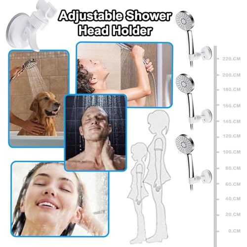 Adjustable Shower Head Holder,Suction Cup Wall Mount, ABS Plastic | Removable Handheld Shower Head Bracket,360 Swivel,Easy Install,Fits Most Shower Heads,Suitable for Smooth Surfaces,White - style: Adjustable, White