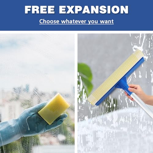 Professional Window Squeegee,2 in 1 Squeegee Window Cleaner with Long Stainless Steel Handle,Sponge Car Window Squeegee for Gas Station, Glass,Shower,Outdoor High Window Cleaning (Expansion Payment)