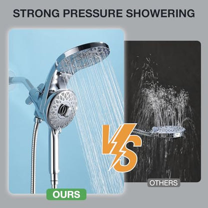 High Pressure Rain Shower Head with Handheld Spray Combo Fixed Showerhead Dual Shower Head Set 10 Sprays Detachable Hand Held Showerheads Built-in Magnetic System Chrome Polished - color: Chrome Polished