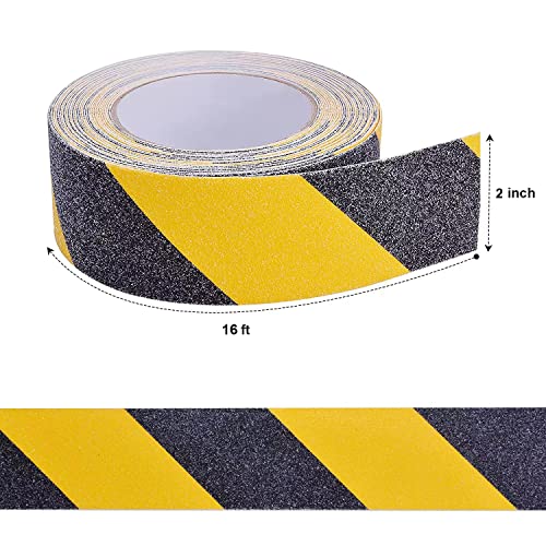 Anti Slip Tape, Waterproof Self Adhesive Yellow/Black 2"x16Ft Grip Tape | High Visibility Safety Warning Tape, High Traction Wear Resistant for Stairs, Walkways, Ramps & Industrial Areas - size: 2 Inch x 16 Feet