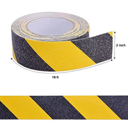 Anti Slip Tape, Waterproof Self Adhesive Yellow/Black 2"x16Ft Grip Tape | High Visibility Safety Warning Tape, High Traction Wear Resistant for Stairs, Walkways, Ramps & Industrial Areas - size: 2 Inch x 16 Feet