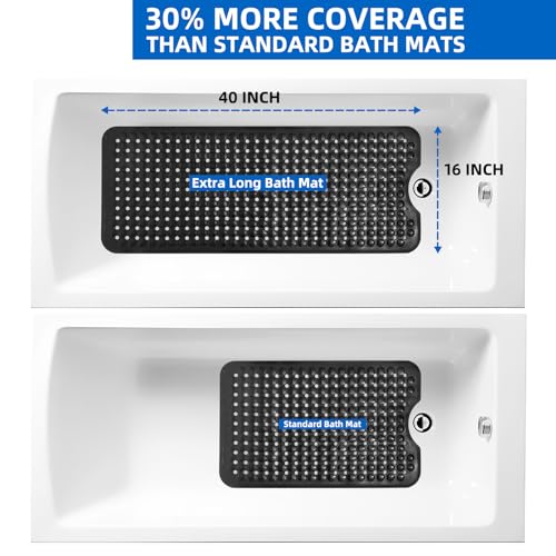 MOONFLY Shower and Bathtub Mat,40x16 Inches,Extra Long Non Slip Mats with Suction Cups and Drain Holes, Machine Washable and Anti Slip Bathmats, Bathroom Mats for Tub Nonslip (Black) - color: Black