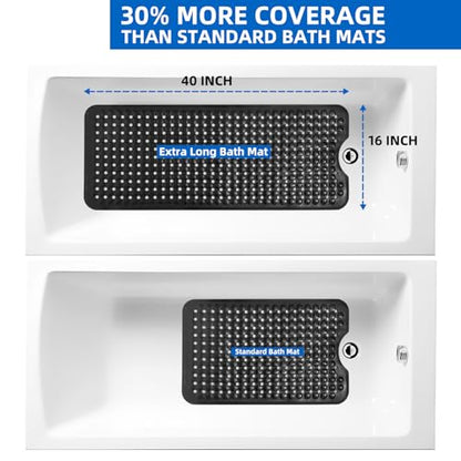 MOONFLY Shower and Bathtub Mat,40x16 Inches,Extra Long Non Slip Mats with Suction Cups and Drain Holes, Machine Washable and Anti Slip Bathmats, Bathroom Mats for Tub Nonslip (Black) - color: Black