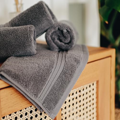 Milara Turkish Super-Plush Wash Cloths Set 4-Piece | Premium 100% Cotton Washcloths Absorbent, Durable with Hanging Loops | Anthracite (Dark Gray) Bath Washcloths, (13 x 13 Inch) - color: Anthracite (Dark Gray), size: Wash Cloth (4 Pcs) - 13" x 13"