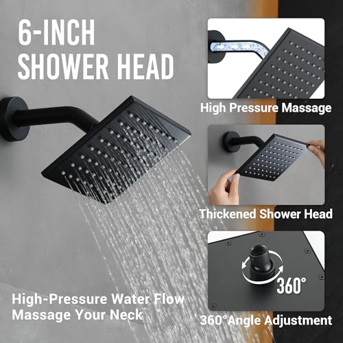 Thermostatic Dual Shower System, Rain Shower Faucet(Matte Black) | 12 Inch Rianfall Shower Head, 6 Inch Wall Mount Head, High Pressure Handheld Sprayer, Push Button Valve - color: Matte Black