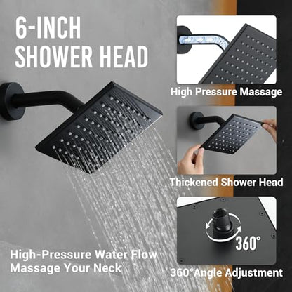 Thermostatic Dual Shower System, Rain Shower Faucet(Matte Black) | 12 Inch Rianfall Shower Head, 6 Inch Wall Mount Head, High Pressure Handheld Sprayer, Push Button Valve - color: Matte Black