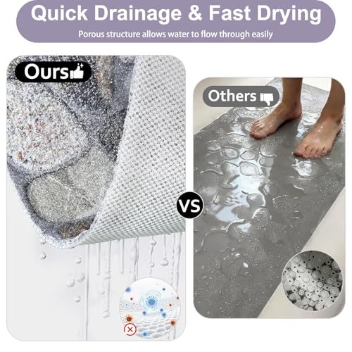 Non Slip Shower Bathtub Mat:36x16 Inch Bathtub Mat Non Slip with Drain, Soft Loofah Shower Mats for Inside Shower, Anti Slip, Foot Scrubber - color: Pebble, size: 36" x 16" (Rectangular)