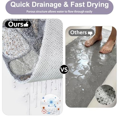 Non Slip Shower Bathtub Mat:36x16 Inch Bathtub Mat Non Slip with Drain, Soft Loofah Shower Mats for Inside Shower, Anti Slip, Foot Scrubber - color: Pebble, size: 36" x 16" (Rectangular)