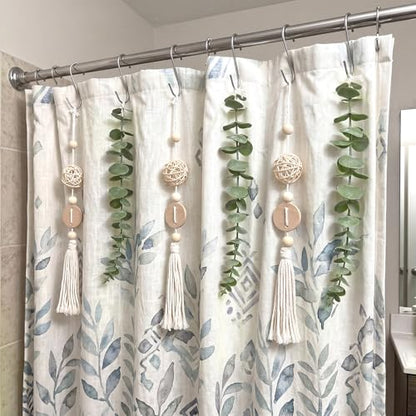 Set of 12 Boho Eucalyptus Shower Curtain Hooks Rings Rustic Farmhouse Decor Rustproof Metal Decorative Hanger Set for Home Bathroom Bedroom Baby Room Curtain Decor (Rattan) - style: Rattan