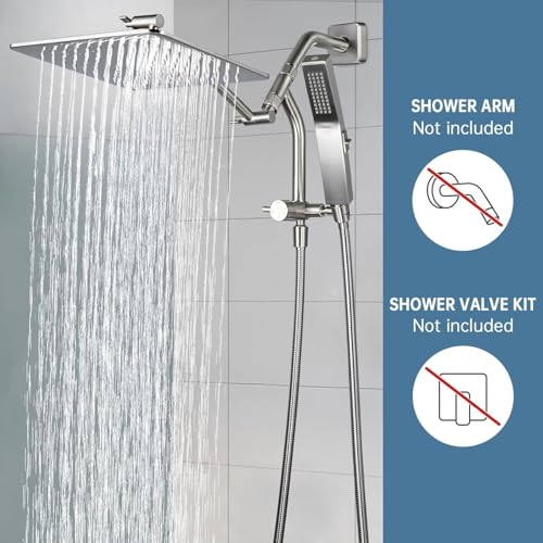 G-Promise 12 Inch All Metal Rain Shower Head with Handheld (Brushed Nickel) | Full Body Coverage, Pause Mode Diverter, Power Wash Mode Handheld, Suits Every Height, Easy to Install, Modern Bath Upgrade - color: Brushed Nickel, size: 12 Inches