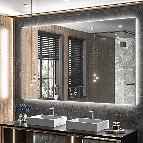 48 x 30 LED Backlit Bathroom Mirror with Light,3Color White/Warm/Natural,Anti-Fog Lighted Mirror,Dimmable,Vanity Mirror,Wall Mounted - color: Backlit-3 Color, size: 30"L x 48"W