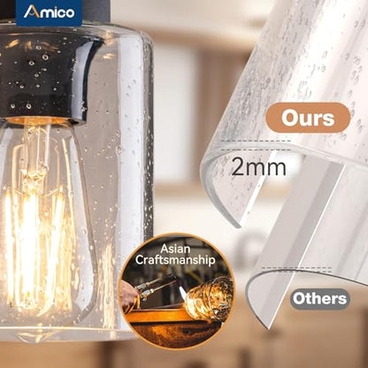 Amico 6-Light Farmhouse Bathroom Vanity Light, Seeded Glass, Black & Wood | Bubble Glass Shade Wall Sconce, Over Mirror Light Fixtures for Bathroom, Bedroom, Living Room, Hallway, Powder Room, Entryway - size: 6-Light