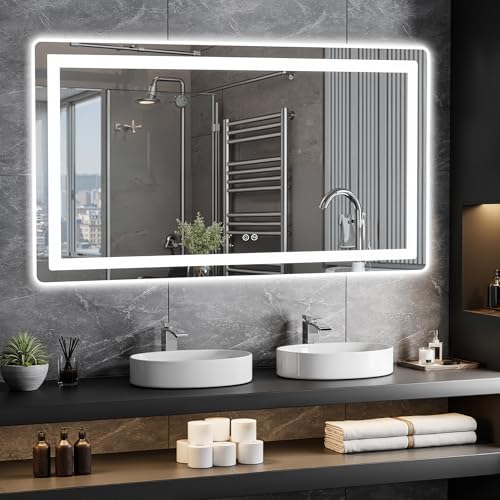 TRAHOME LED Bathroom Vanity Mirror with Lights, 30"x55" Lighted Wall Mirror | Front and Backlit, Anti Fog, Dimmable 3 Color Lighting, Memory Function, Shatterproof Glass, Plug in or Hardwired - color: Unframed, size: 30"L x 55"W