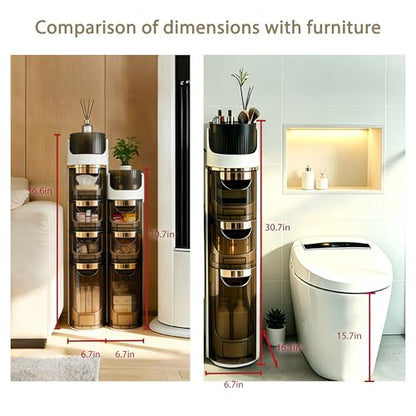 BGYMF 3-Tier Narrow Slim Bathroom Storage Cabinet,Movable,White | ABS and PP,with Wheels and Drawers,Large Storage Capacity,Water Resistant,Toilet Paper Holder,for Small Spaces - size: Slim 3 Tiers