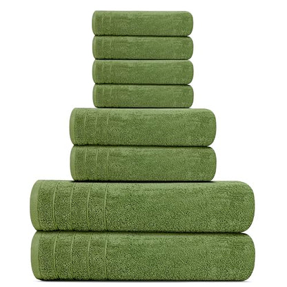 8 Piece Towel Set, 2 XL Bath, 2 Hand, 4 Washcloth, Green | 100% Cotton, Lighter Weight, Quicker to Dry, Super Absorbent, Perfect for Bathroom - color: Green