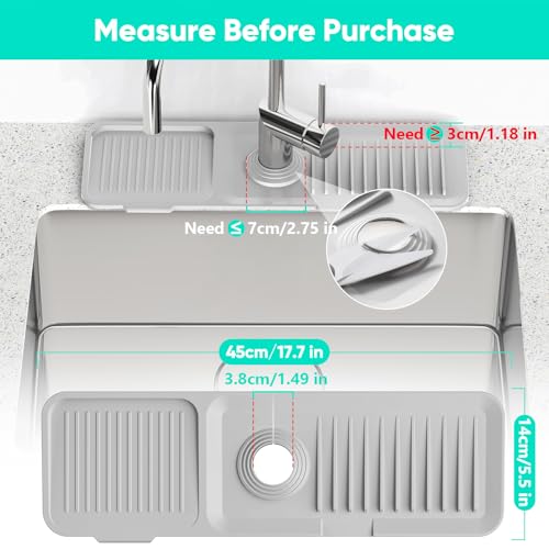 17.7'' Faucet Mat for Kitchen Sink [5°Slope Fast Self-draining] Kitchen Sink Splash Guard Silicone Sink Faucet Mat Splash Guard Kitchen Sink Area Tidy Splash Faucet Guard Draining Mat-Light Gray - color: Light Gray, size: 17.7" x 5.5"