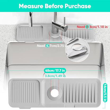 17.7'' Faucet Mat for Kitchen Sink [5°Slope Fast Self-draining] Kitchen Sink Splash Guard Silicone Sink Faucet Mat Splash Guard Kitchen Sink Area Tidy Splash Faucet Guard Draining Mat-Light Gray - color: Light Gray, size: 17.7" x 5.5"