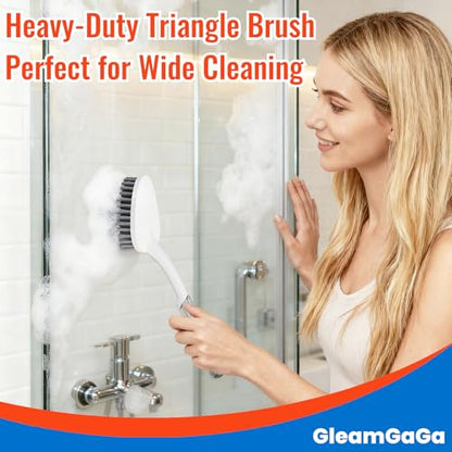 3 Pack Shower Brush for Cleaning, Heavy-Duty Scrub Brush Set for Bathroom | 3 Specialized Brushes, Stiff Bristles, Curved Brush, V-Shaped Grout Brush, Bathroom Deep Cleaning