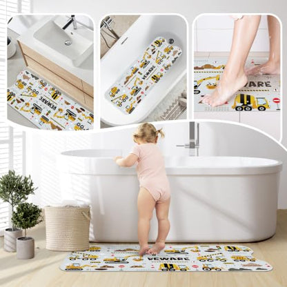 SHUCHING Baby Bath Mat for Tub Non Slip-40x16 Inch, Vehicle | Bathtub Mat for Kids & Toddler Mold Free, Long Shower Mat for Inside Shower with Suction Cup, Machine Washable - color: Vehicle