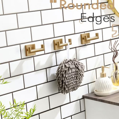 KOKOSIRI Robe Hooks Bath Towel Hooks Bathroom Hardware Double Coat Hooks Wall Mounted, 3 Pack Champagne Bronze Stainless Steel B1015CPG-P3 - color: Champagne Bronze, size: 3 Pack