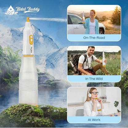 BIDET BUDDY® PureJet Portable Bidet for Travel - 550mL Bottle, Arctic White | Self-Cleaning Retractable Nozzle,IPX7 Waterproof, USB-C Rechargeable, High-Pressure Hygiene Device, Versatile Power Modes