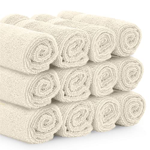 White Classic Luxury Cotton Washcloths 13x13 Inch - 650 GSM Turkish Cotton | Hotel, Spa, Bathroom Face Towel | 12 Pack, Ivory - color: 07: Ivory
