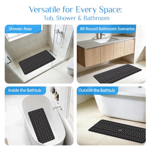 Non Slip Bathtub Mat & Shower Mat, 31x15'' Anti Slip Bath Mat for Tub, Soft TPE Anti-Skid Bathroom Mat with 194 Suction Cups & Drain Holes, Wave-Textured Grip, Machine Washable, Black - color: Black